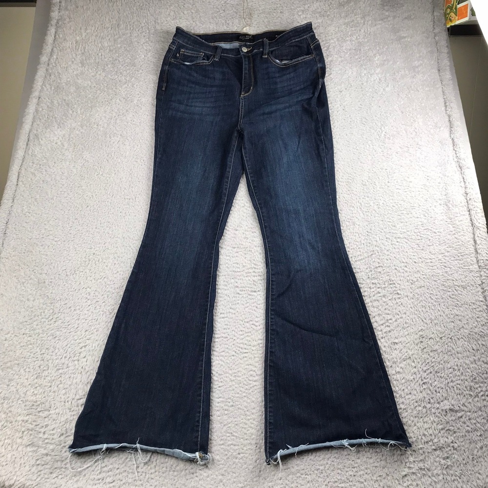 Judy Blue Flare Jeans Women 15/32 (33x32) Dark Wash Raw Hem High Rise Denim